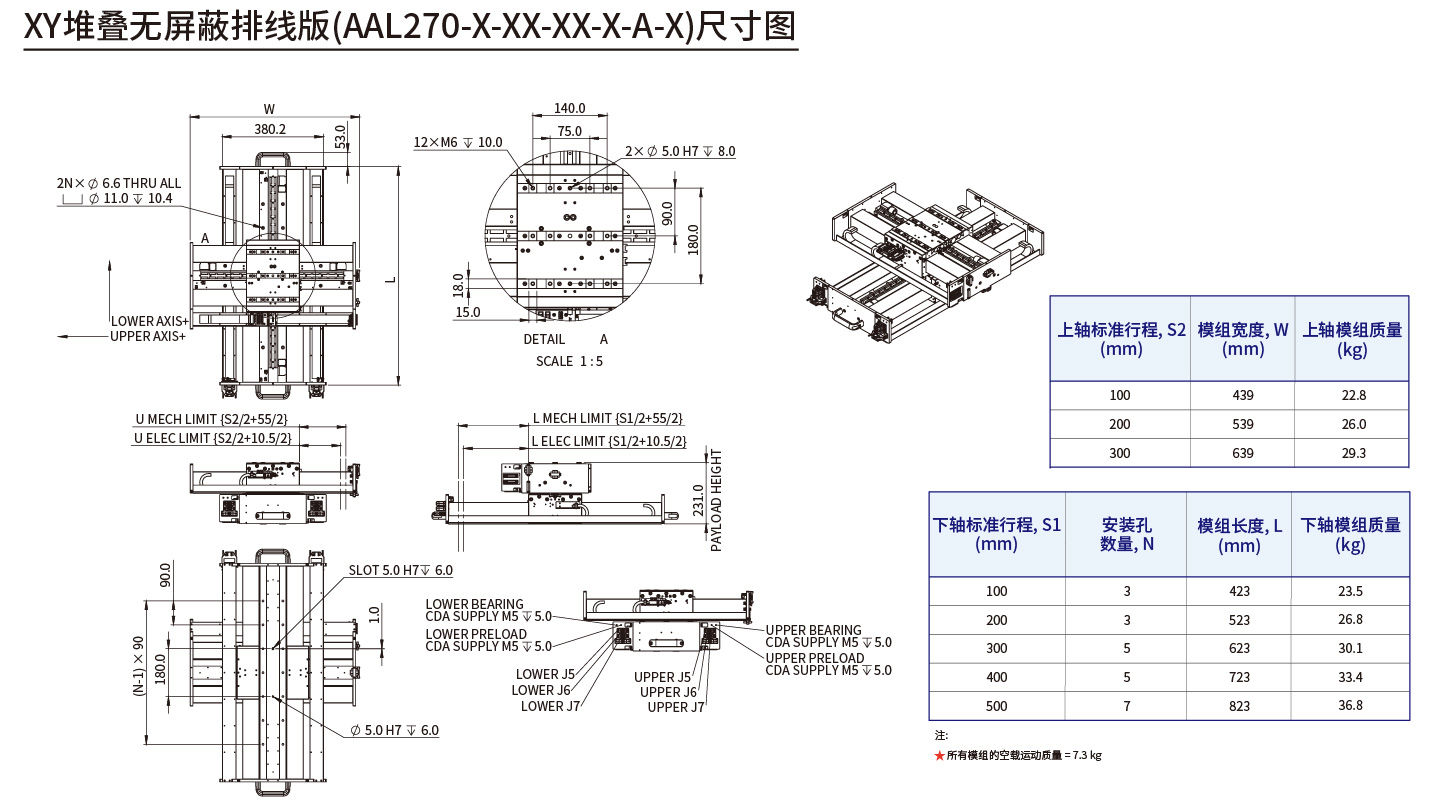 AAL270(XY堆叠无屏蔽排线版)尺寸图